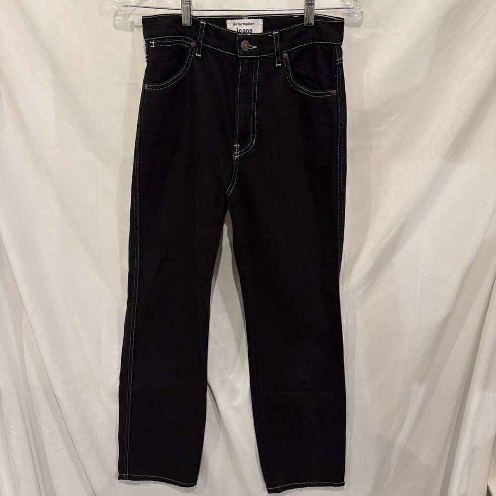 Reformation Cowboy High Rise Straight Black Jeans 25